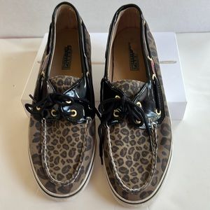 Sperry patent leather and animal print shoes. Size 9.5